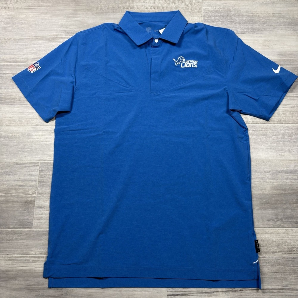 Nike Dri-FIT Detroit Lions Sideline NFL On Field Blue Coaches Polo Men's Medium‎